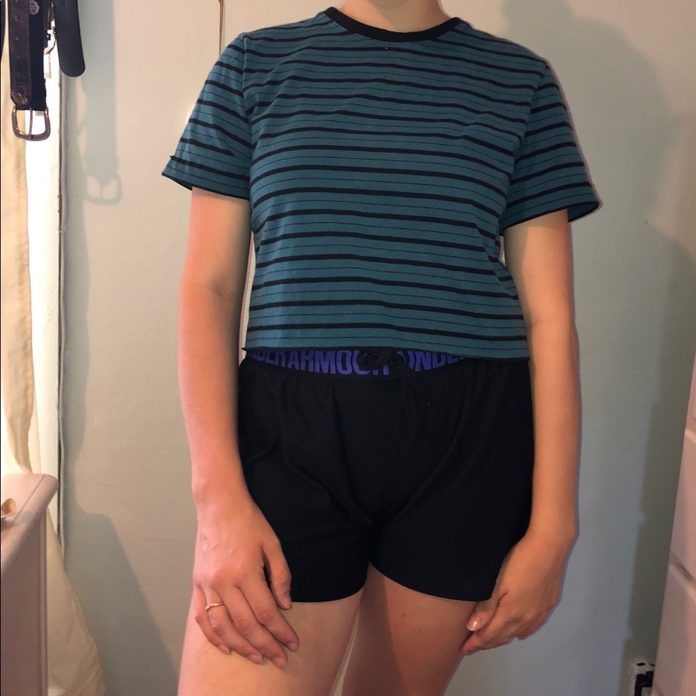 blue & black striped tshirt